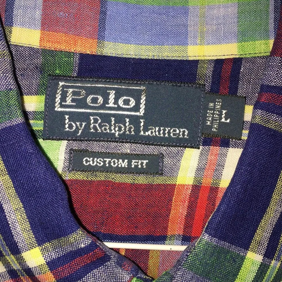 Polo Ralph Lauren Custom Fit 100% Linen Red Plaid Long Sleeve Shirt Men’s Large - Picture 3 of 7
